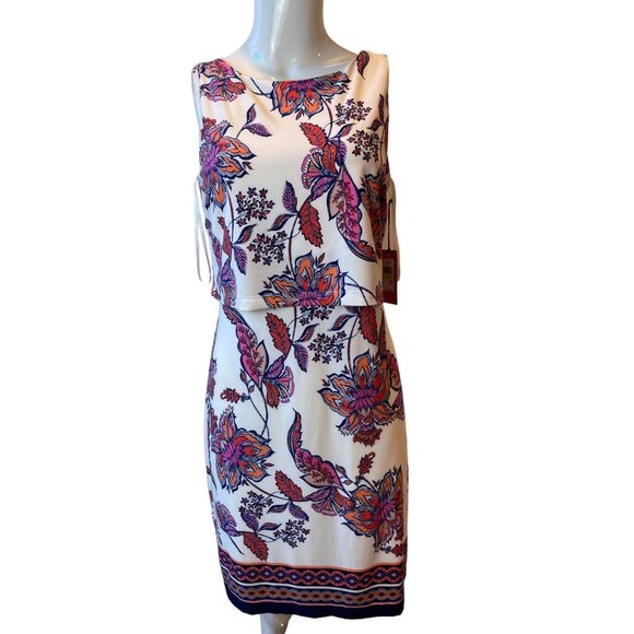 NWT Vince Camuto Womens Floral Sheath Dress VC8M7664 Back V Pink White Size 4 - Picture 1 of 9